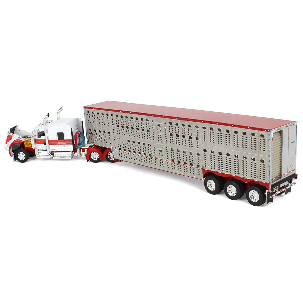 Kenworth W900L w/53' Wilson Silverstar Tri-Axle Livestock Trailer (Red/White)