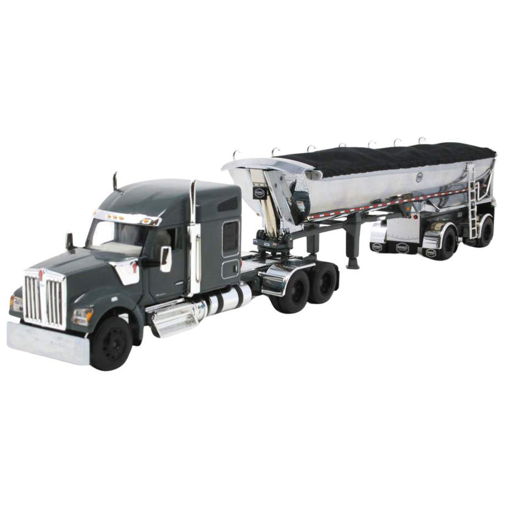 Kenworth W990 w/MAC 'Simizer Spread-Axle Round Bottom End Dump Trailer (Gray/Chrome)