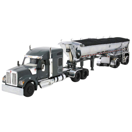 Kenworth W990 w/MAC 'Simizer Spread-Axle Round Bottom End Dump Trailer (Gray/Chrome)