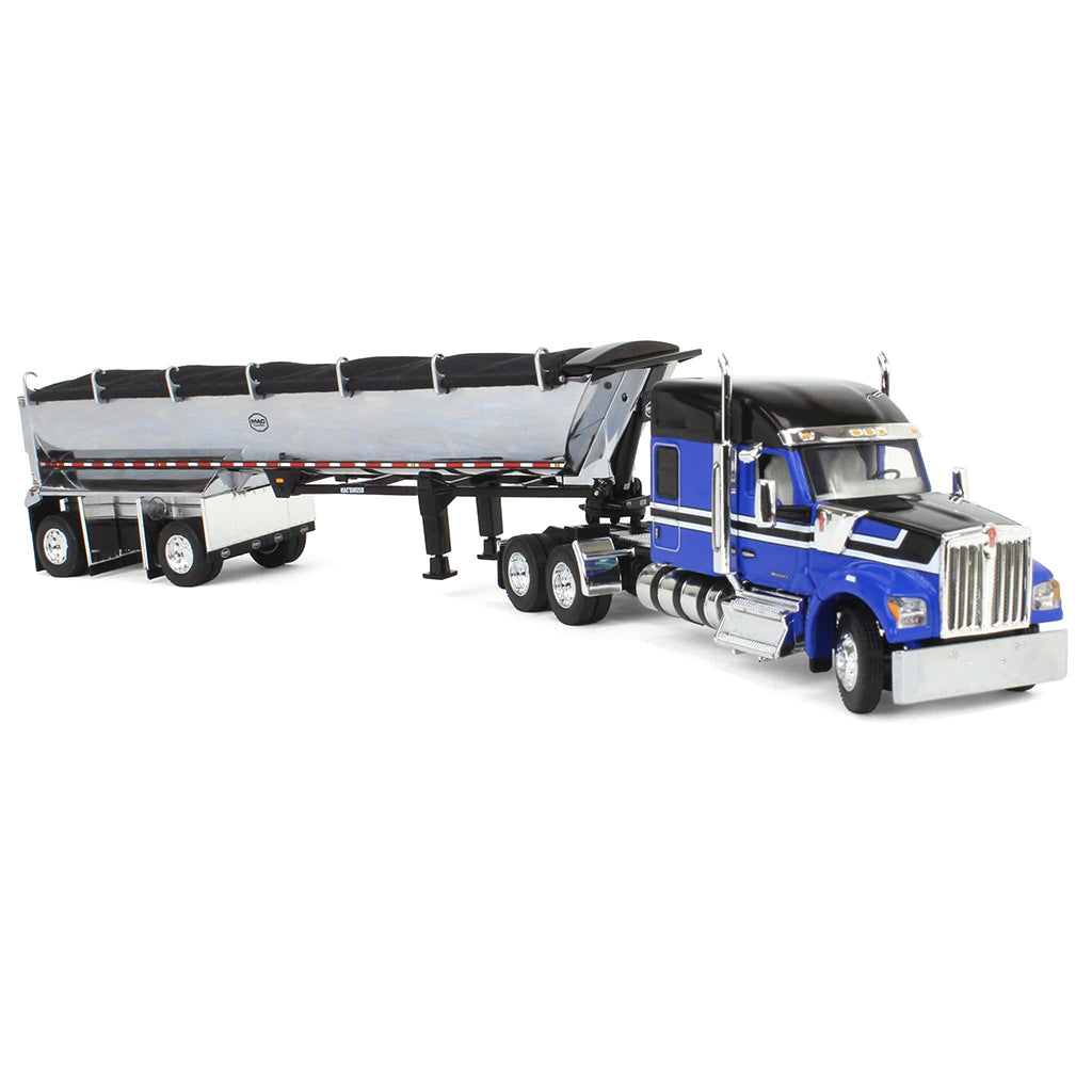 Kenworth W990 w/MAC 'Simizer Spread-Axle Round Bottom End Dump Trailer (Blue/Black)
