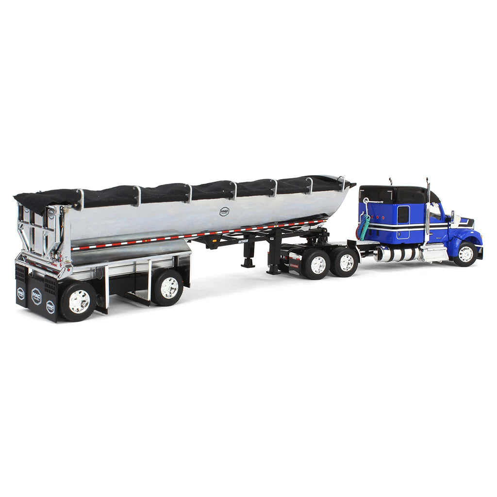 Kenworth W990 w/MAC 'Simizer Spread-Axle Round Bottom End Dump Trailer (Blue/Black)