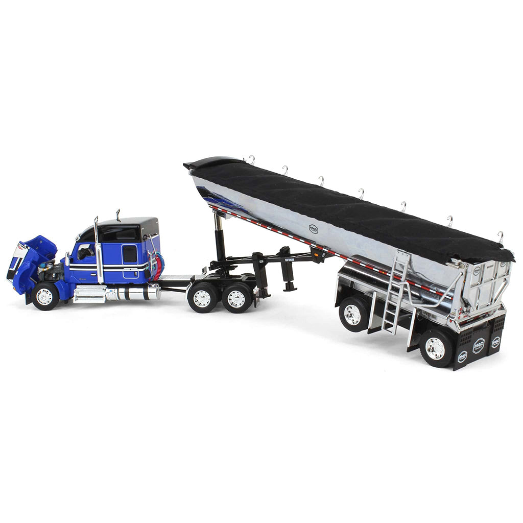 Kenworth W990 w/MAC 'Simizer Spread-Axle Round Bottom End Dump Trailer (Blue/Black)