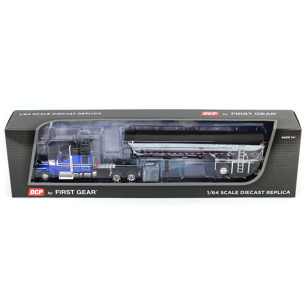 Kenworth W990 w/MAC 'Simizer Spread-Axle Round Bottom End Dump Trailer (Blue/Black)