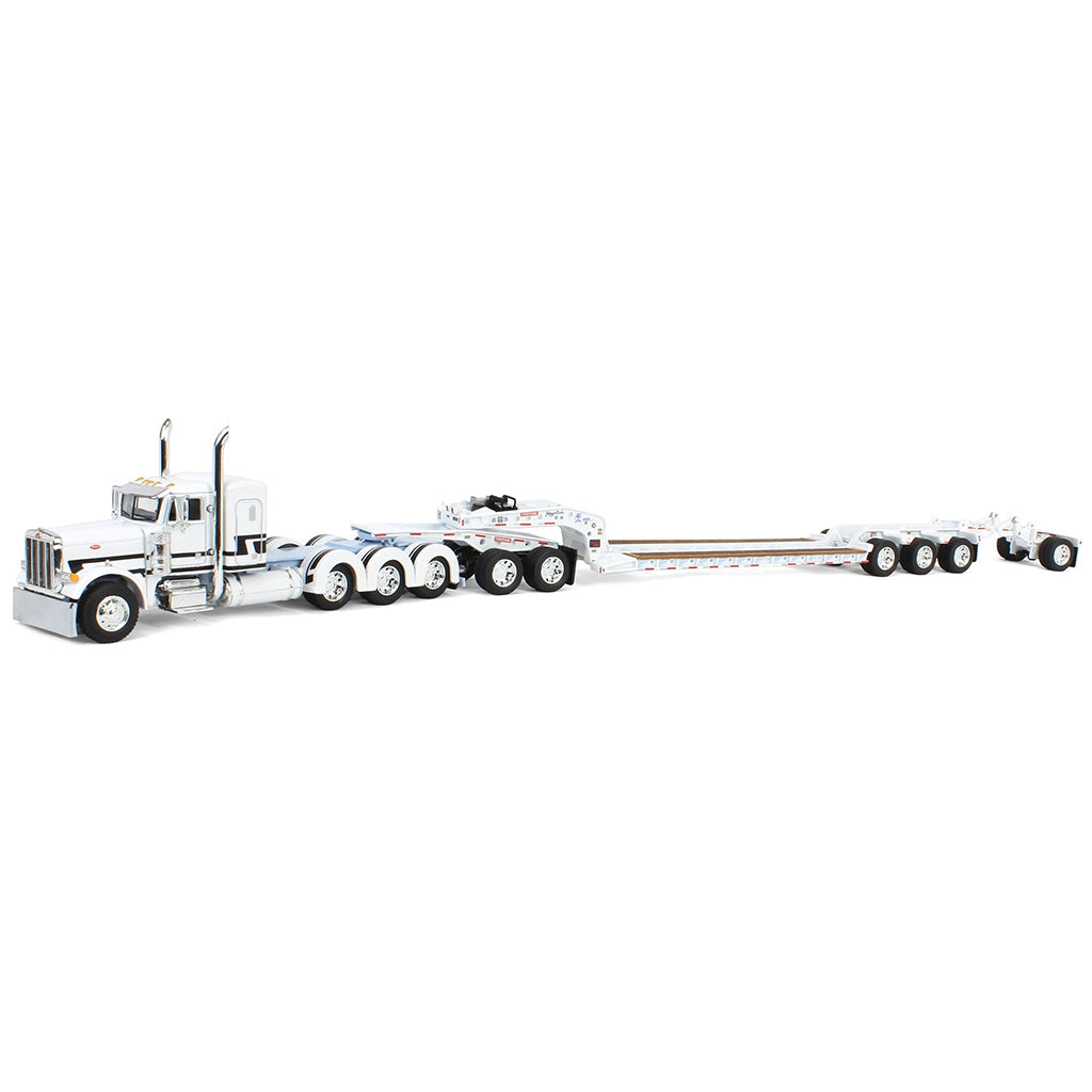 Peterbilt 379 Tri-Axle w/Fontaine Magnitude Lowboy Trailer w/Jeep & Stinger (White/Black/Baby Blue)