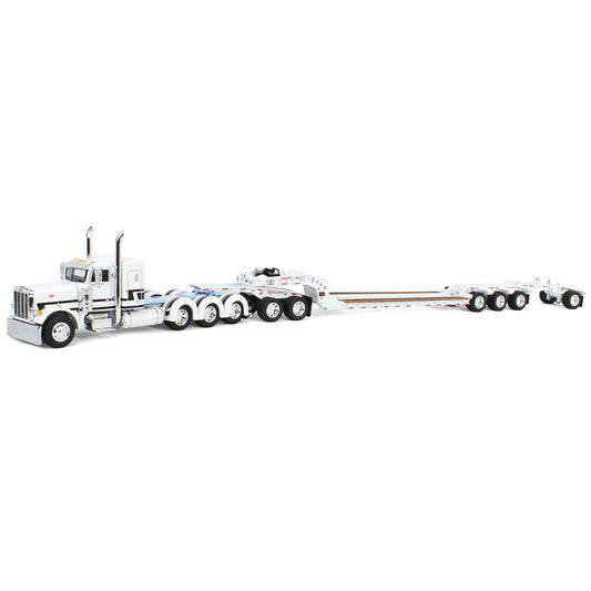 Peterbilt 379 Tri-Axle w/Fontaine Magnitude Lowboy Trailer w/Jeep & Stinger (White/Black/Baby Blue)