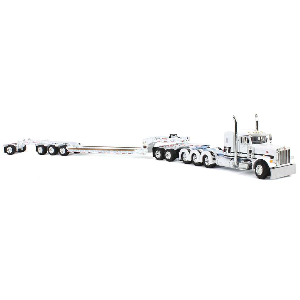 Peterbilt 379 Tri-Axle w/Fontaine Magnitude Lowboy Trailer w/Jeep & Stinger (White/Black/Baby Blue)