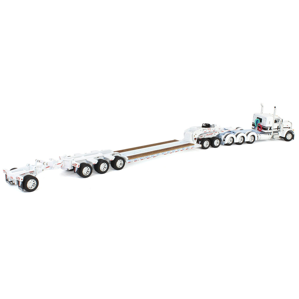 Peterbilt 379 Tri-Axle w/Fontaine Magnitude Lowboy Trailer w/Jeep & Stinger (White/Black/Baby Blue)