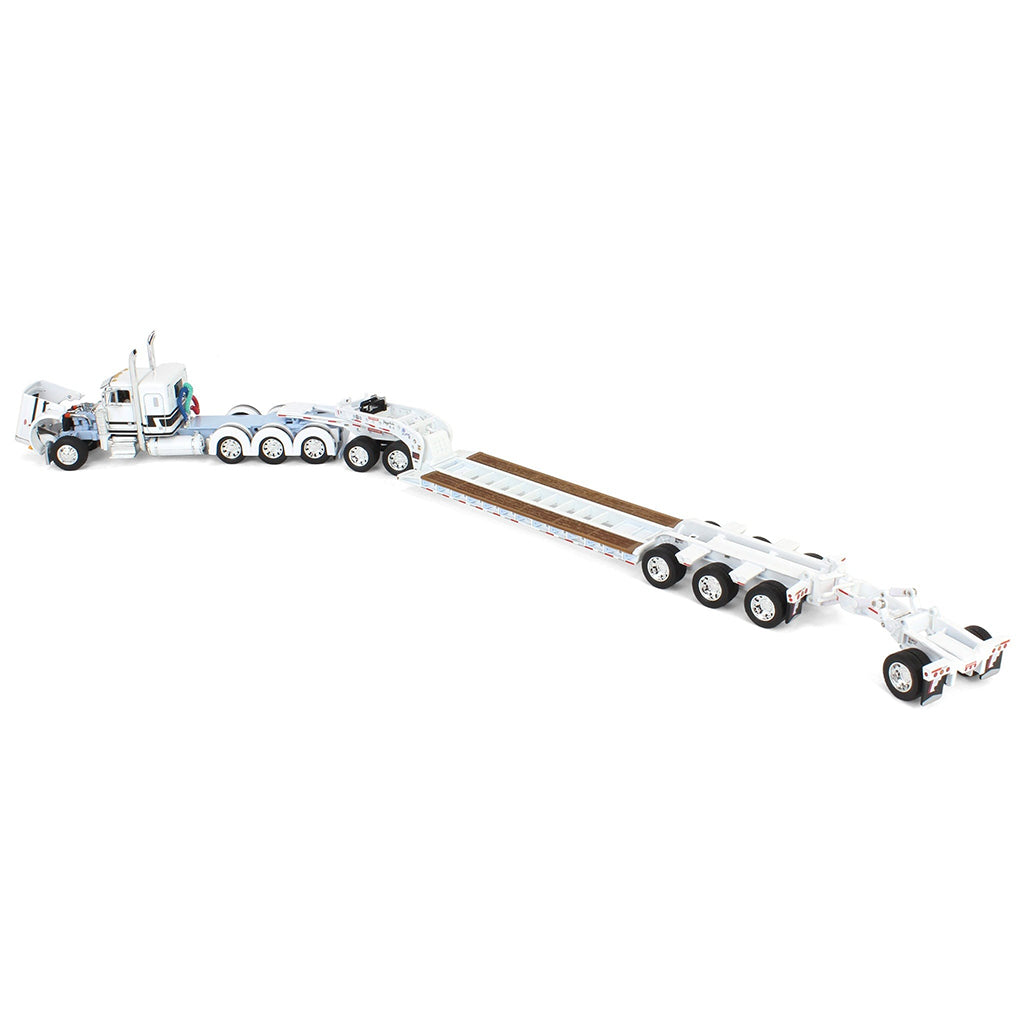 Peterbilt 379 Tri-Axle w/Fontaine Magnitude Lowboy Trailer w/Jeep & Stinger (White/Black/Baby Blue)