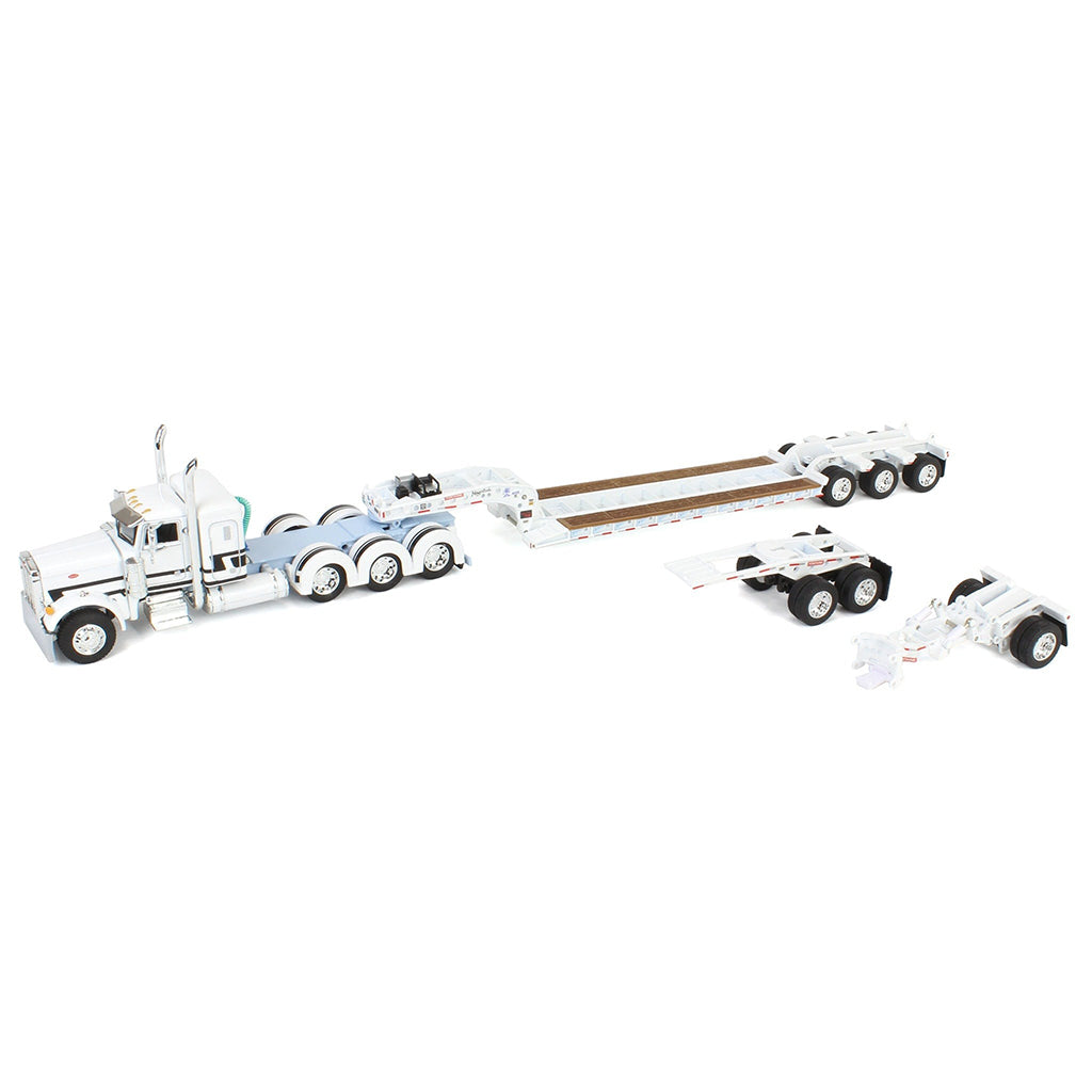Peterbilt 379 Tri-Axle w/Fontaine Magnitude Lowboy Trailer w/Jeep & Stinger (White/Black/Baby Blue)