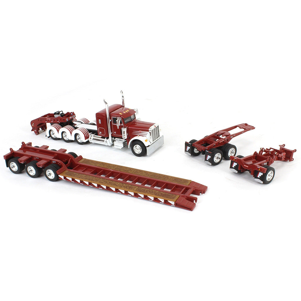 Peterbilt 379 Tri-Axle w/Fontaine Magnitude Lowboy Trailer w/Jeep & Stinger (Cherry Red/White)