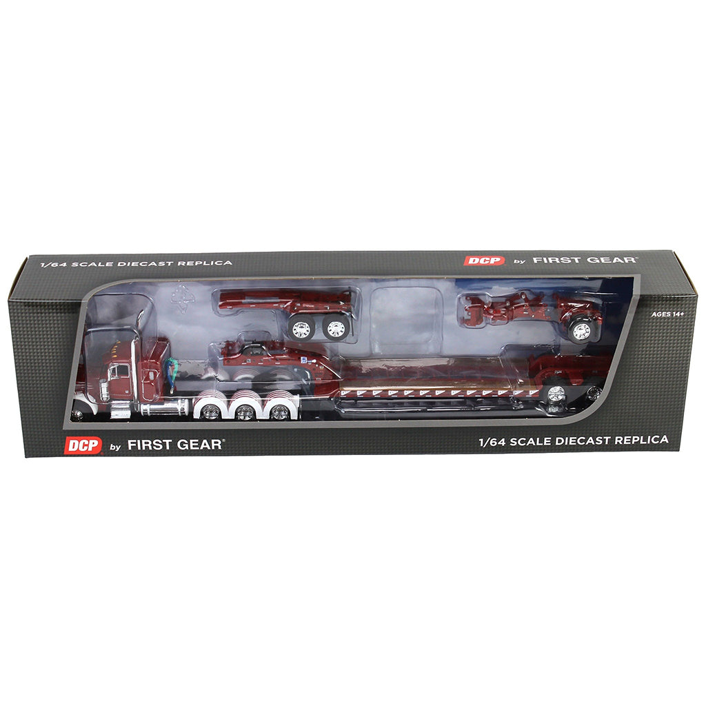 Peterbilt 379 Tri-Axle w/Fontaine Magnitude Lowboy Trailer w/Jeep & Stinger (Cherry Red/White)