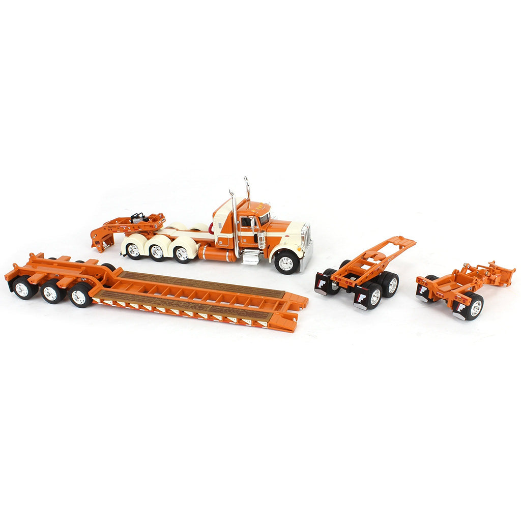 Peterbilt 379 Tri-Axle w/Fontaine Magnitude Lowboy Trailer w/Jeep & Stinger (Burnt Orange/Cream)