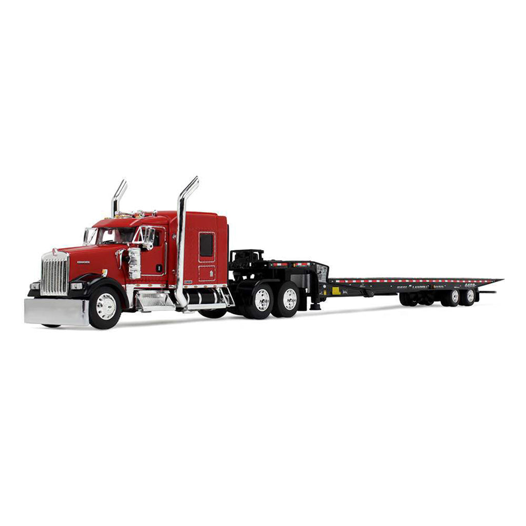 Kenworth W900L 86" Mid-Roof Sleeper w/Landoll 440B-50CA Traveling Axle Trailer (Viper Red/Black)