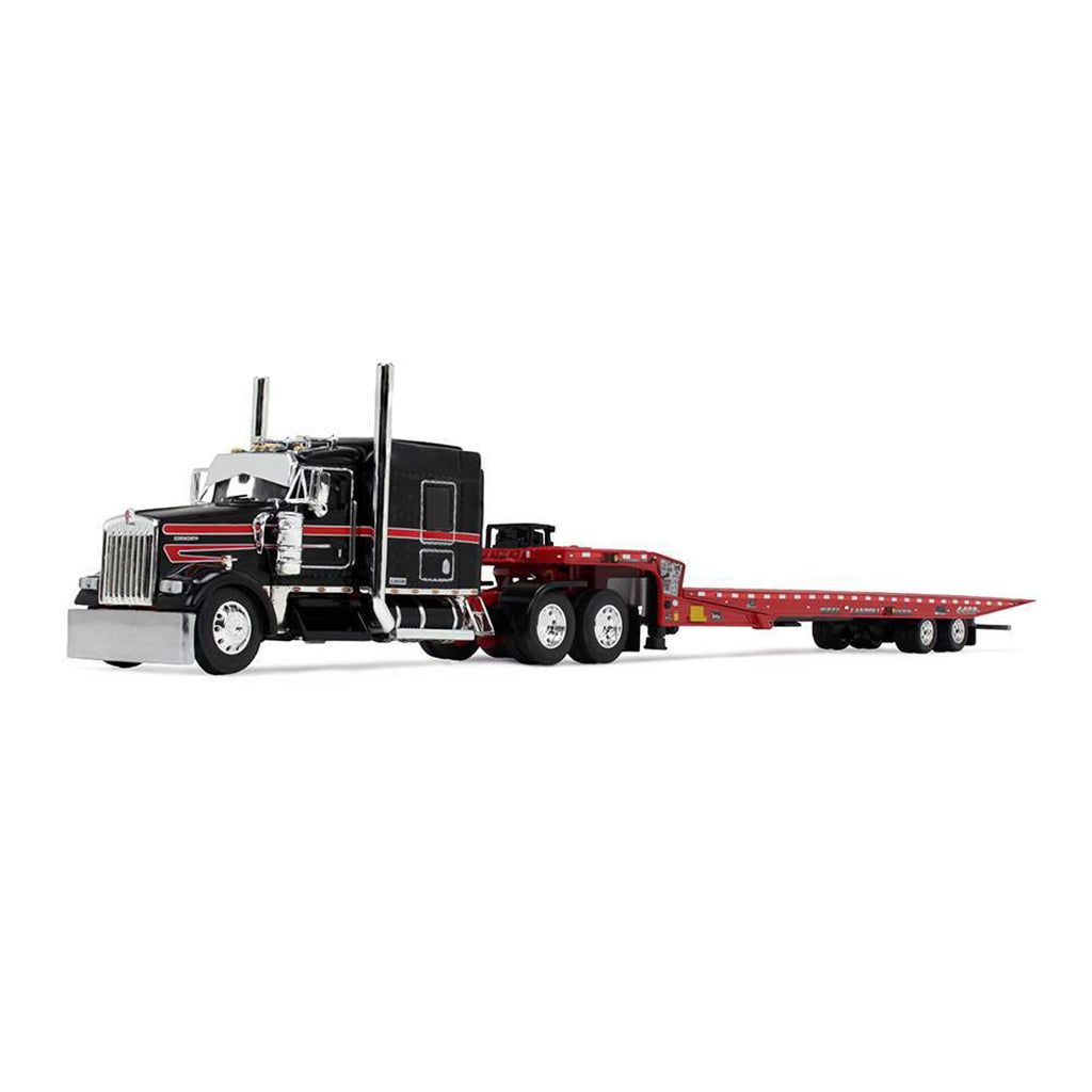 Kenworth W900L 86" Mid-Roof Sleeper w/Landoll 440B-50CA Traveling Axle Trailer (Black/Viper Red)