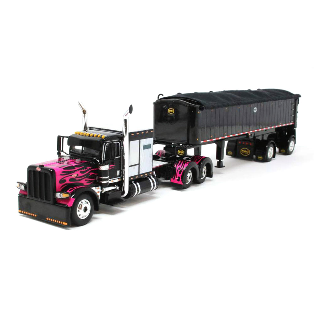 Peterbilt 389 w/MAC Coal Square Bottom Spread-Axle End Dump Trailer (Black w/Pink Flames)