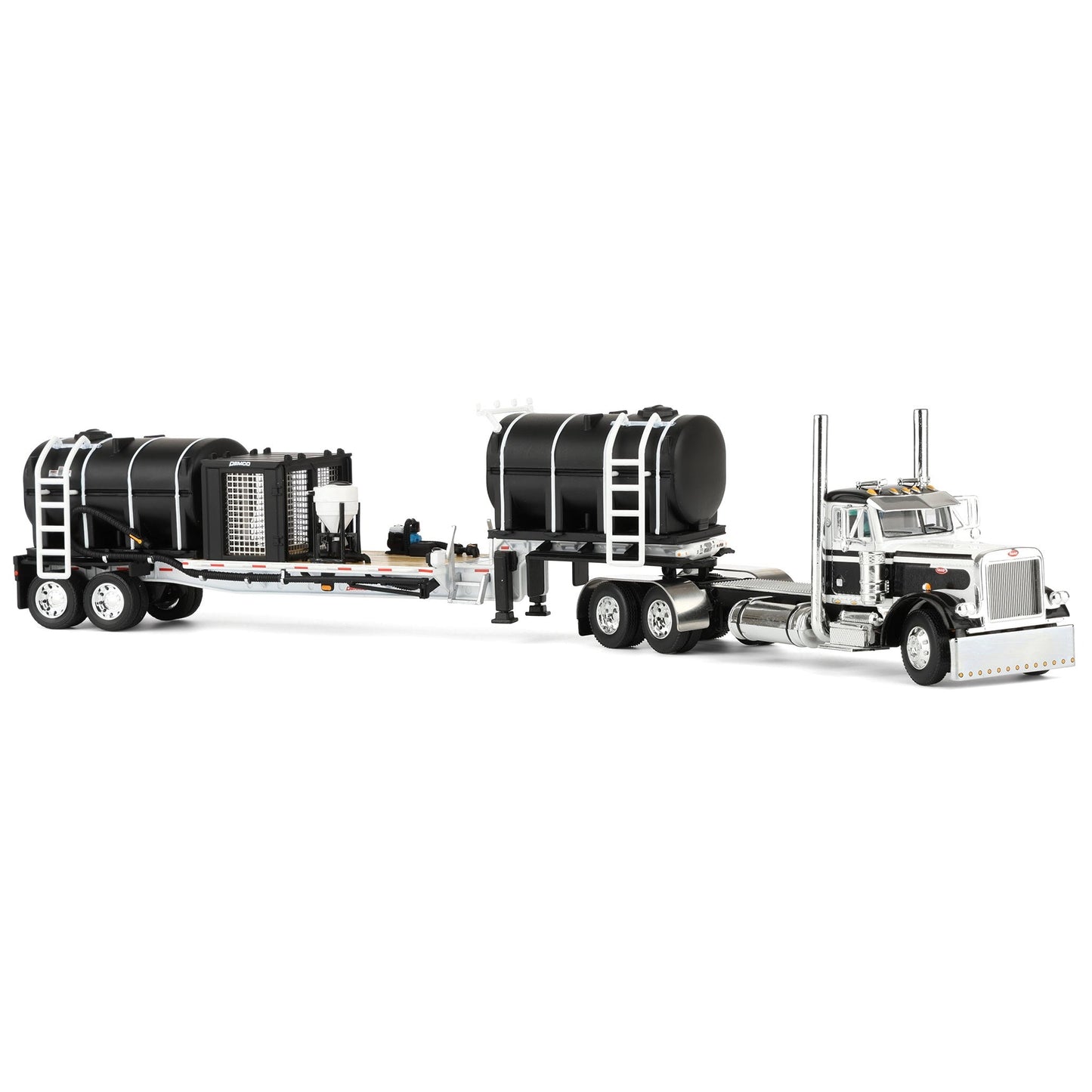 Model truck with a detailed trailer on a white background