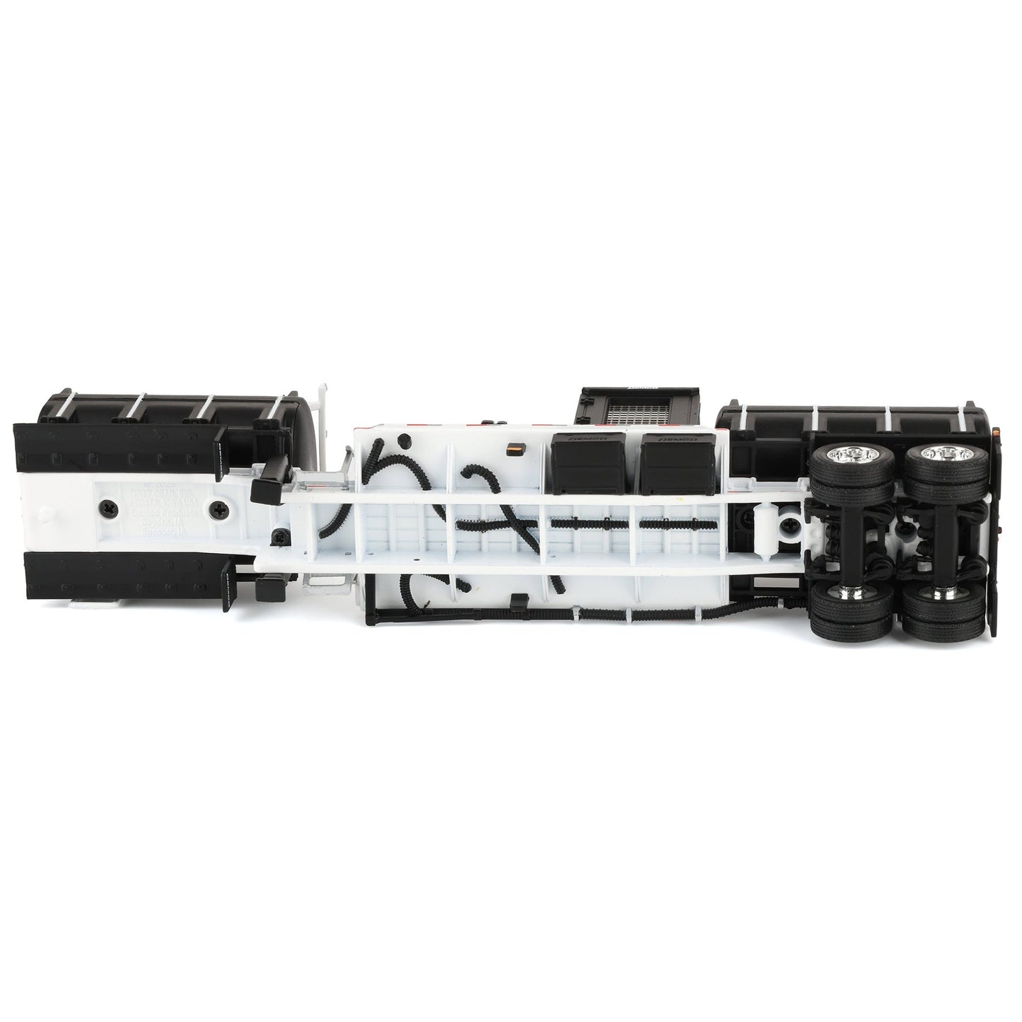 Model of a truck chassis with black and white design on a white background