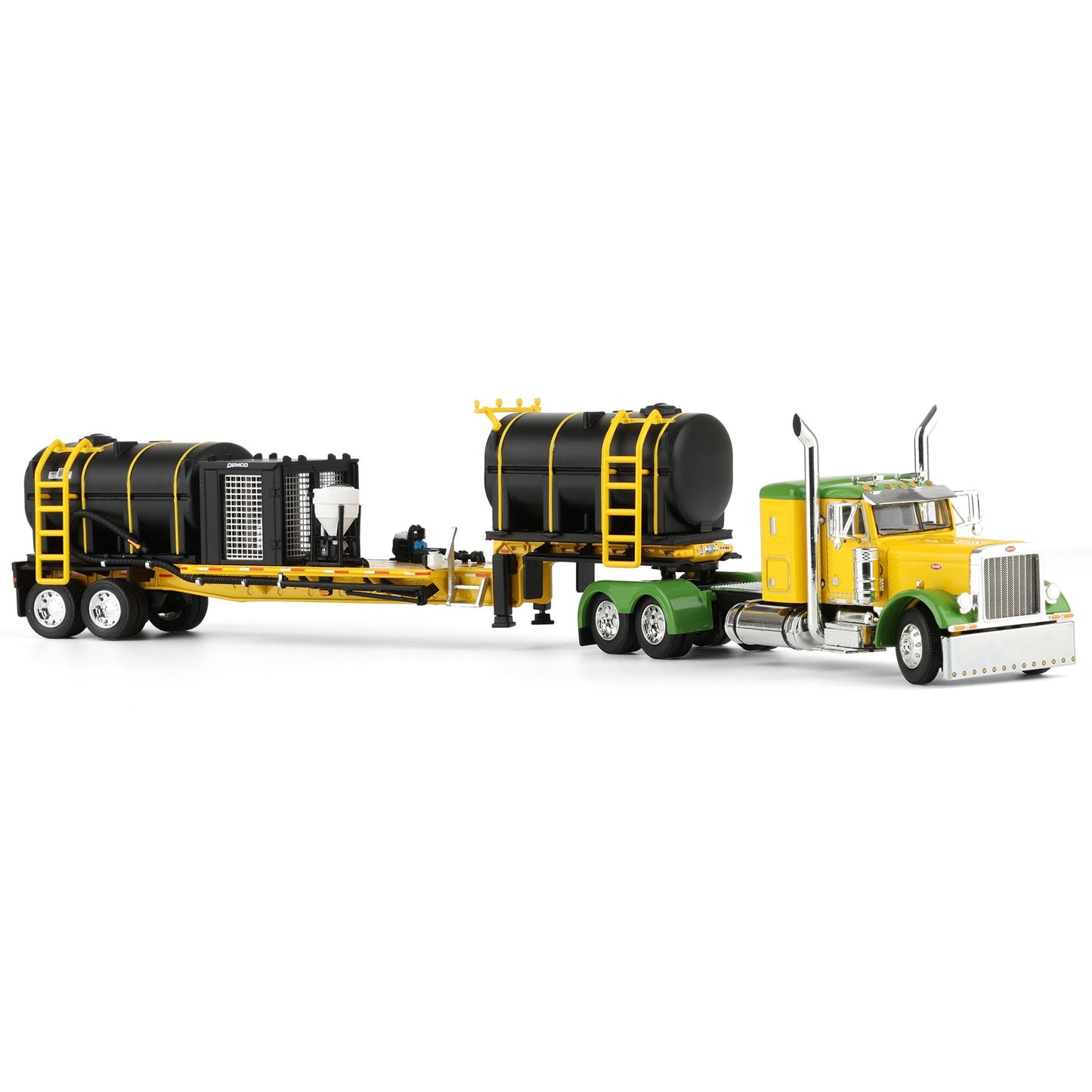 Model truck with a large trailer on a white background