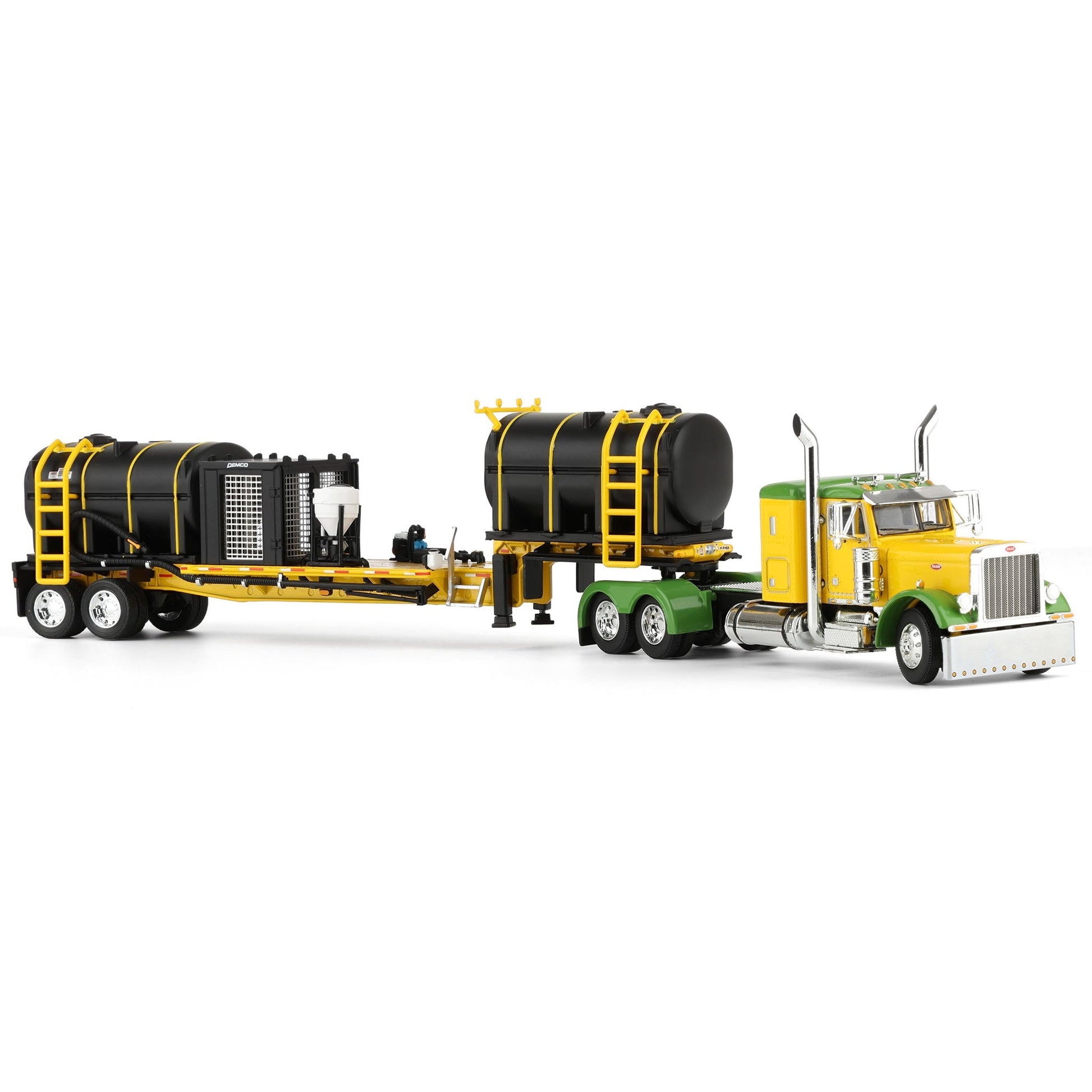 Model truck with a large trailer on a white background