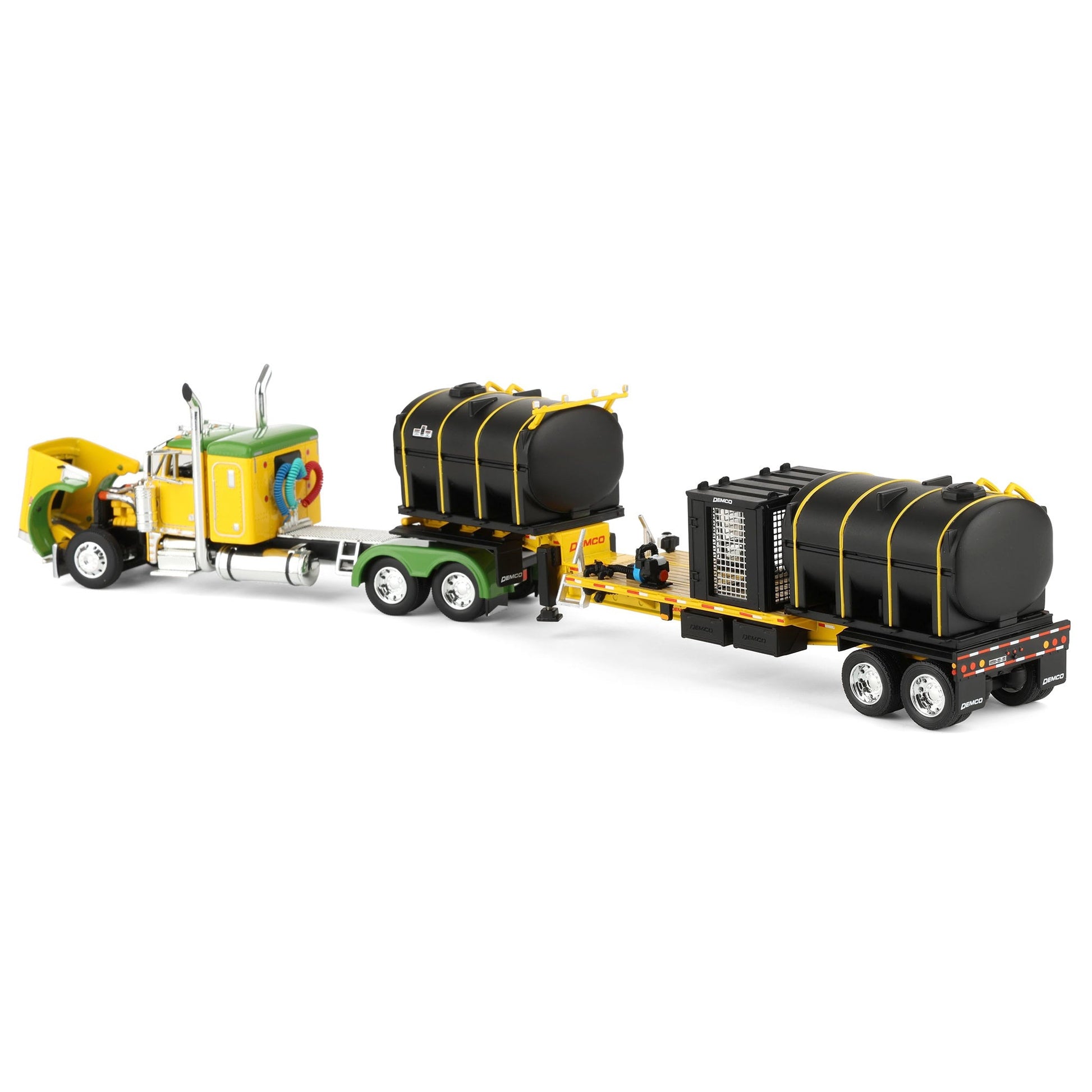 Model truck with a large trailer on a white background