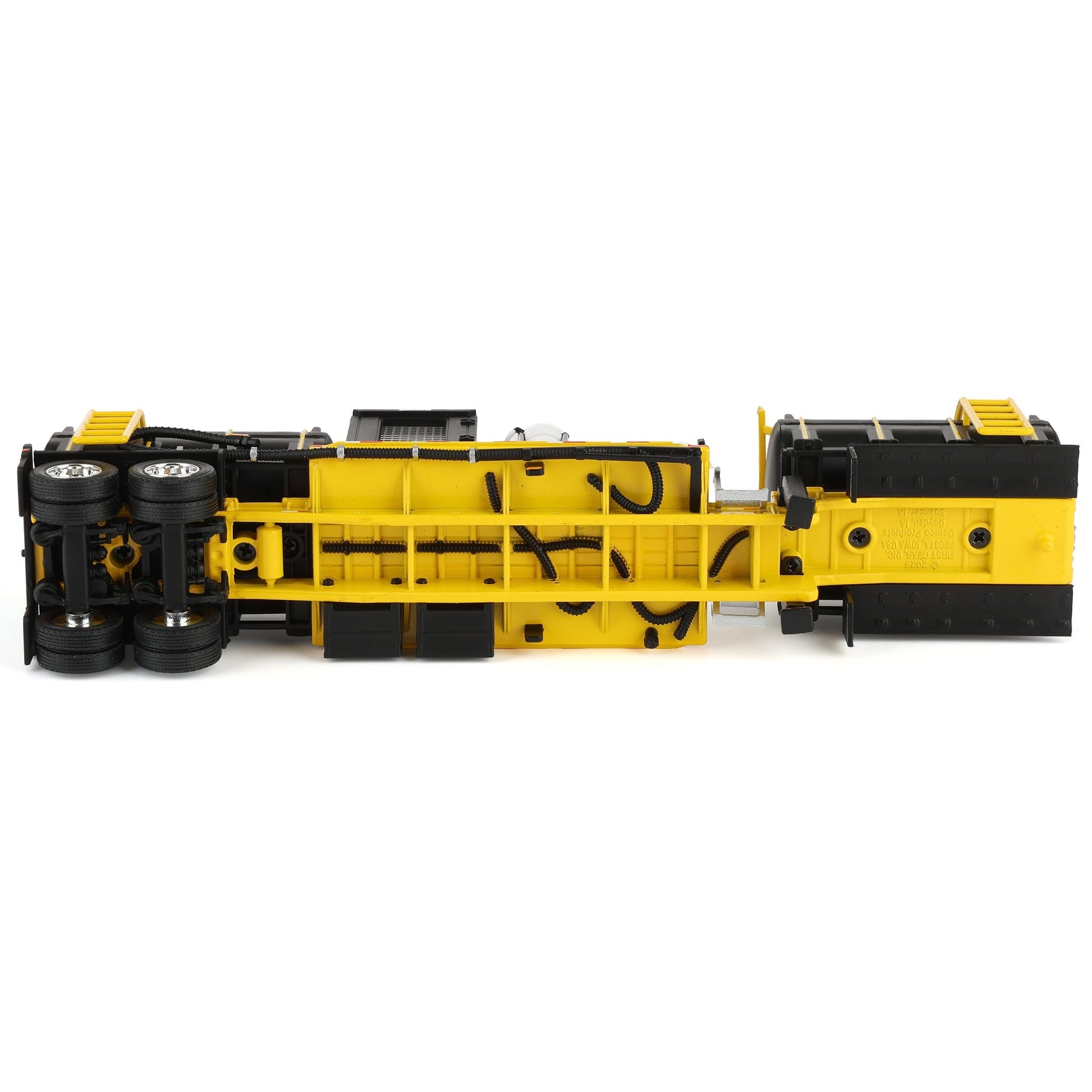 Yellow and black mechanical model on a white background
