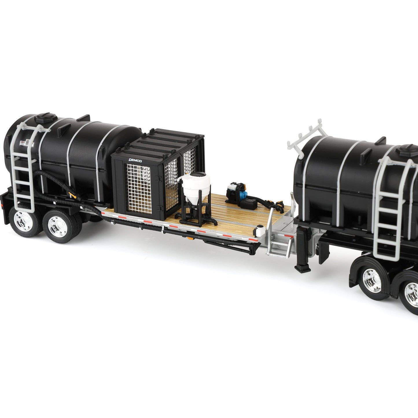 Model of a large trailer with various compartments on a white background