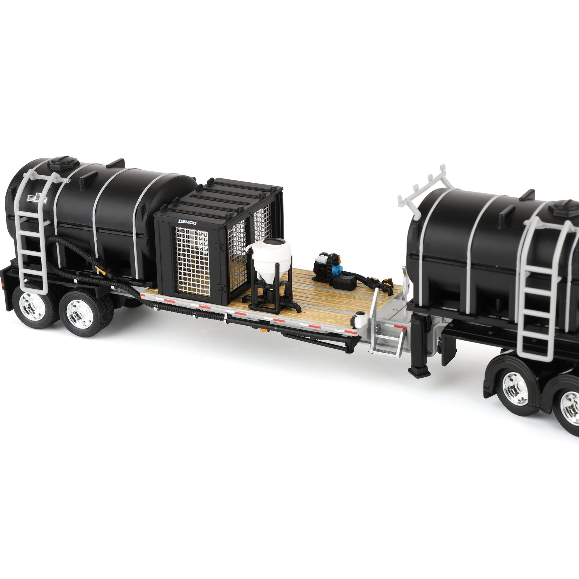 Model of a large trailer with various compartments on a white background