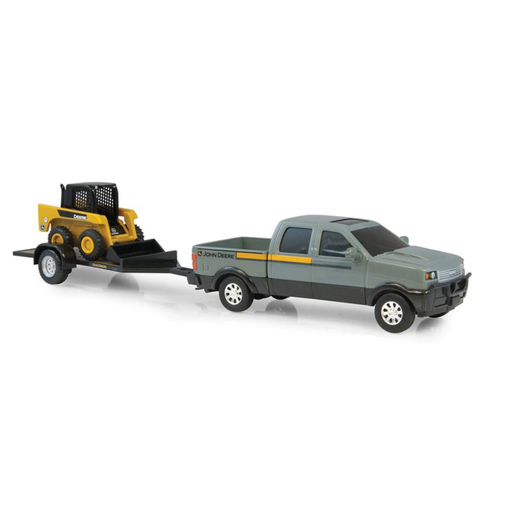 Pickup Truck w/Flatbed Trailer & John Deere Skidsteer Loader