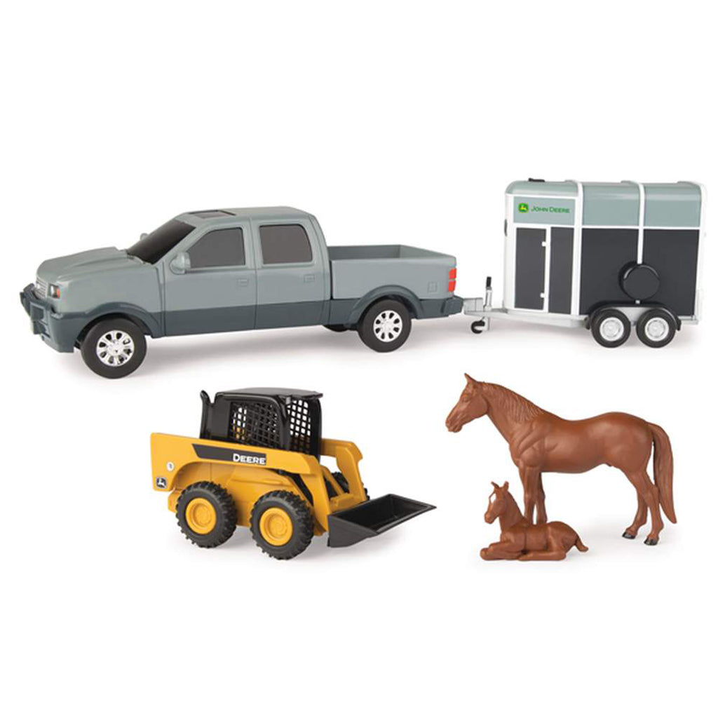 Pickup Truck w/Horse Trailer & John Deere Skidsteer Loader