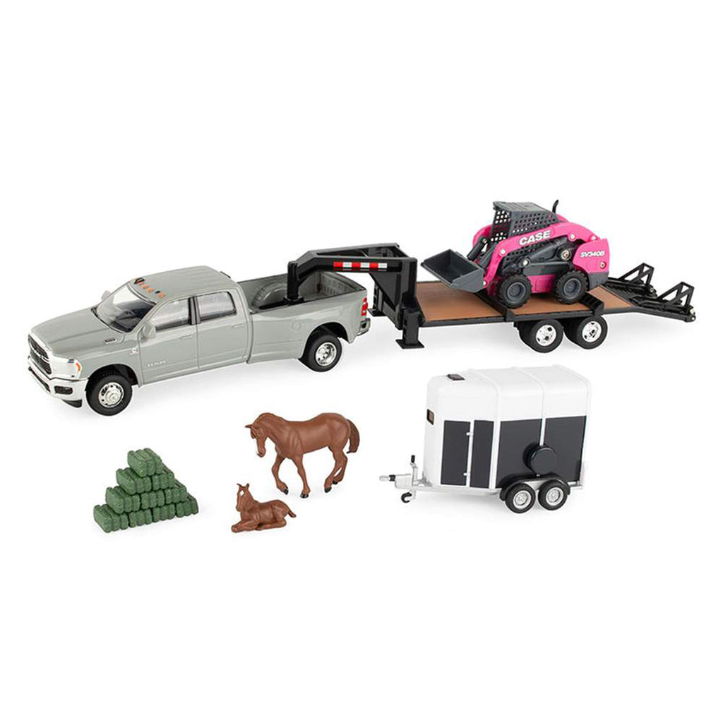 Ram 3500 Dually w/Gooseneck Flatbed, Case SV340V Skid Loader, Horse Trailer & Accessories