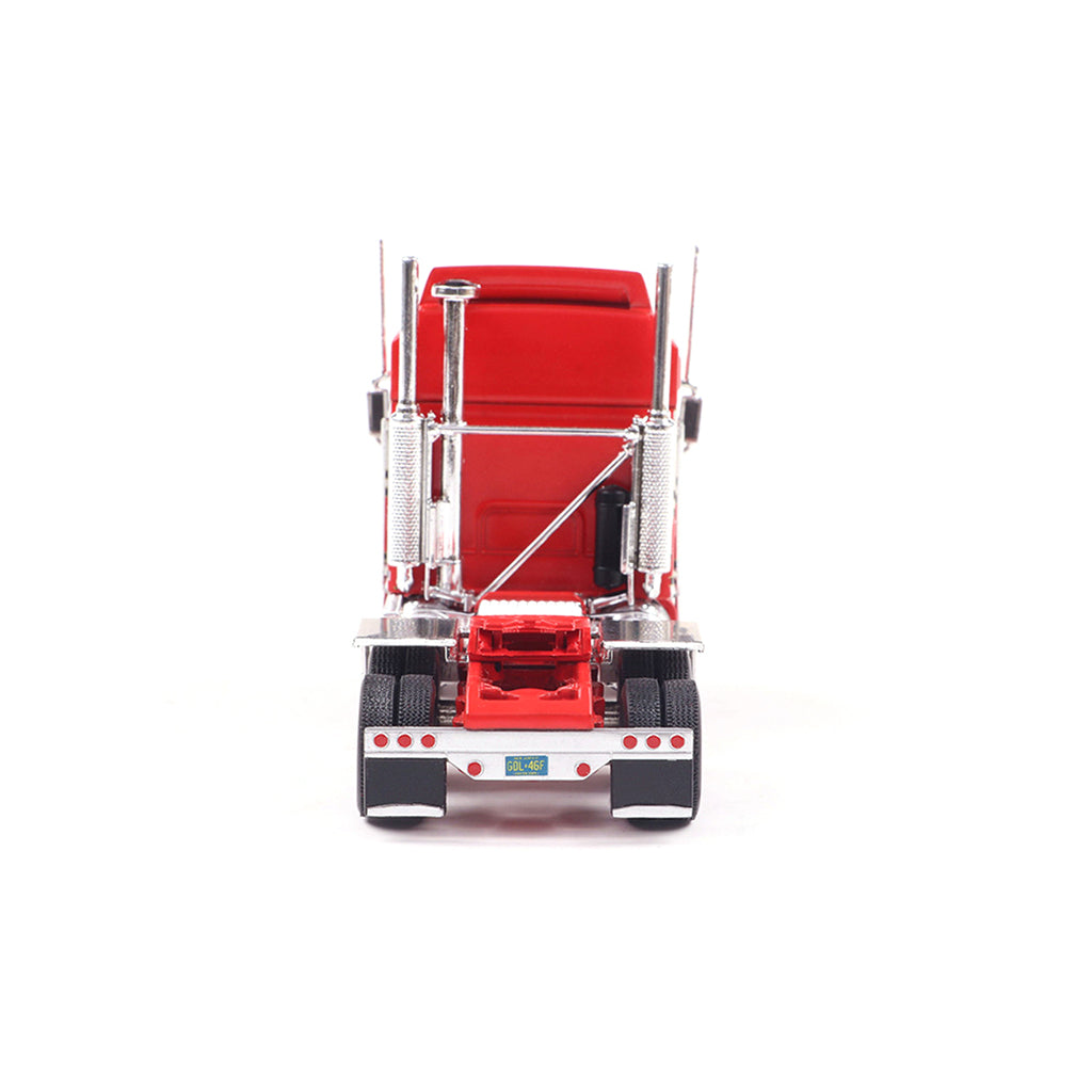 Model of a red and white Kenworth K100 Aerodyne COE truck on a white background