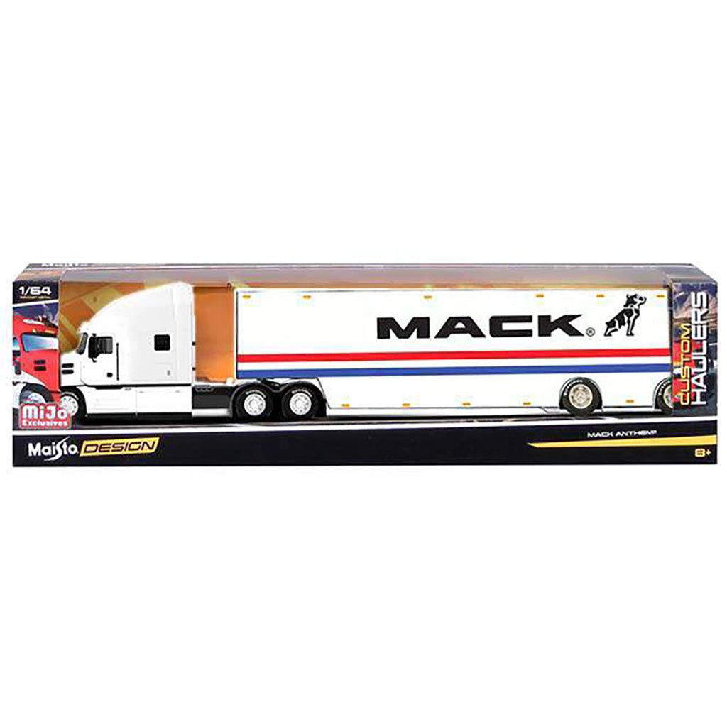 Mack Anthem with Racing Hauler Trailer "Mack Trucks" (White) in packaging