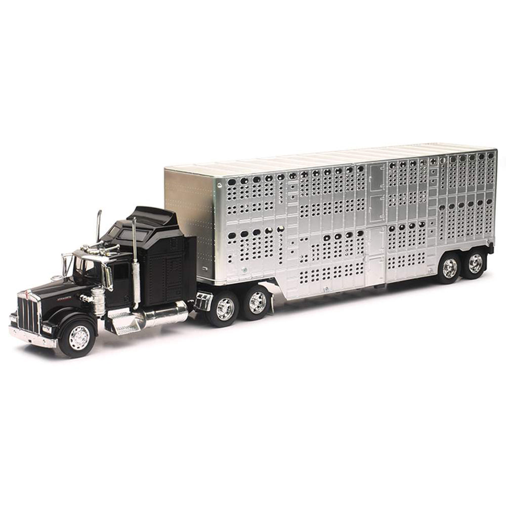 Kenworth W900L w/Livestock Trailer (Black/Chrome)