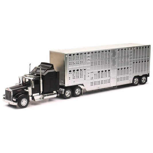 Kenworth W900L w/Livestock Trailer (Black/Chrome)