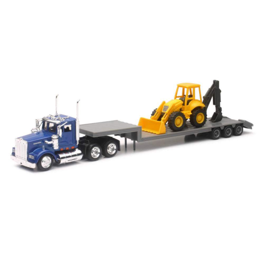 Kenworth W900L w/Lowboy Trailer & Backhoe Loader