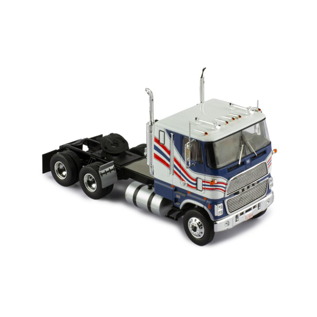 Model Ford CL 9000 truck with a blue and white color scheme on a white background