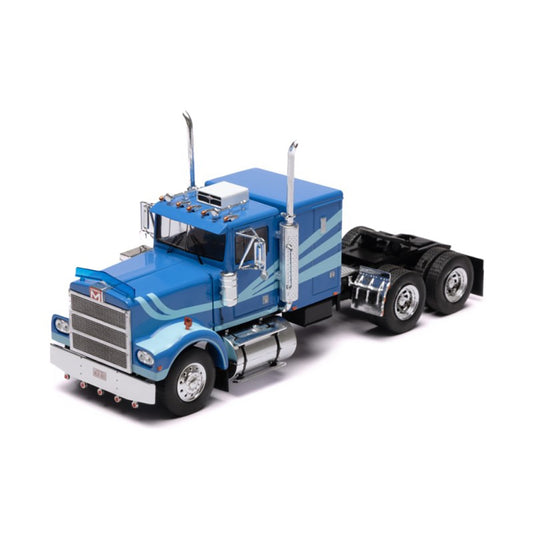 Blue toy Marmon truck on a white background