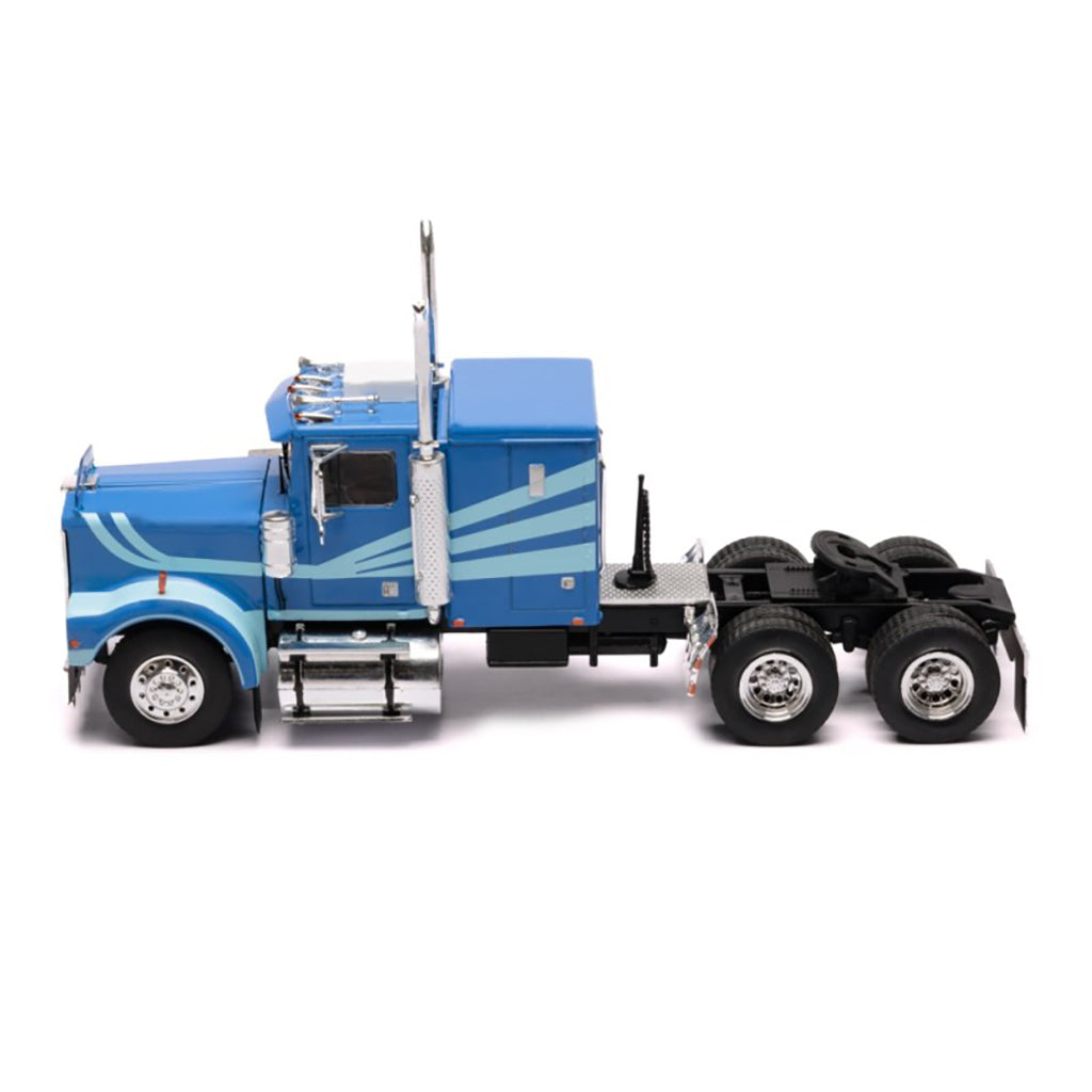 Blue toy Marmon truck on a white background