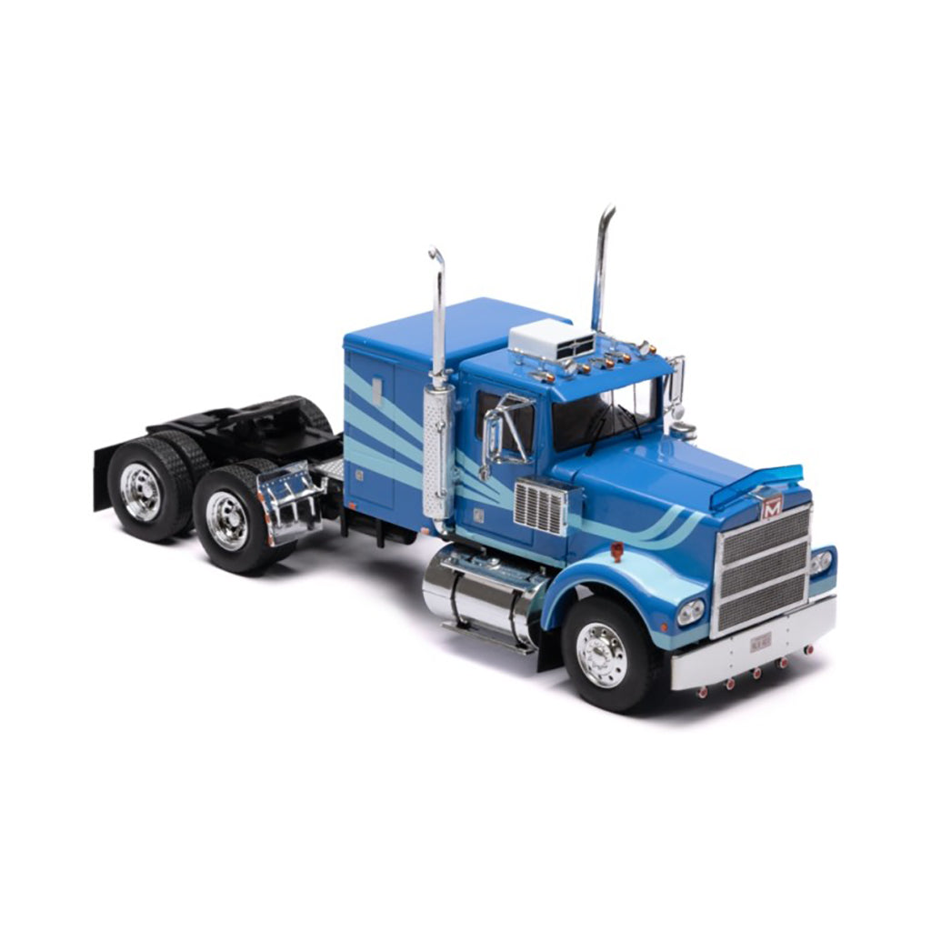 Blue toy Marmon truck on a white background