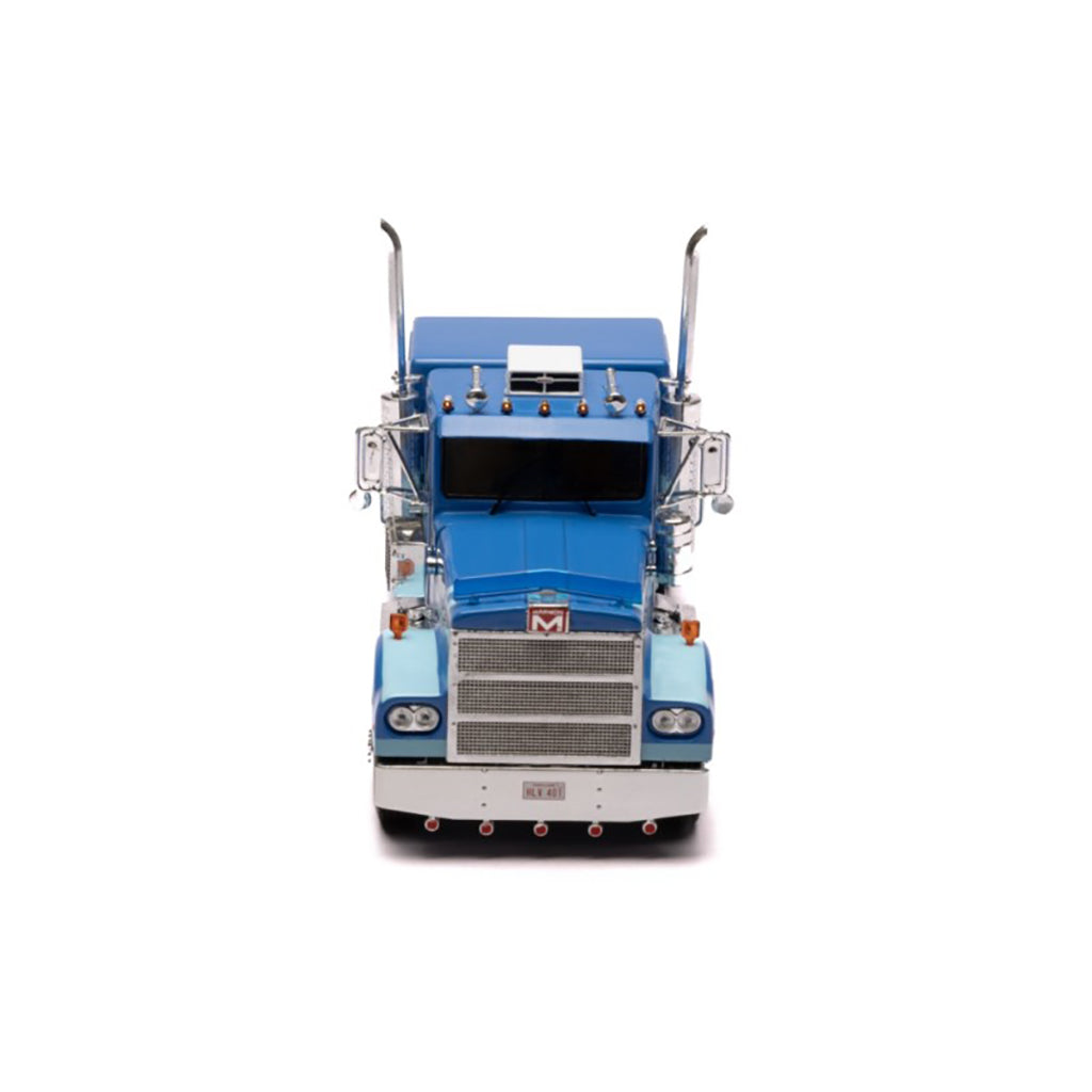 Blue toy Marmon truck on a white background