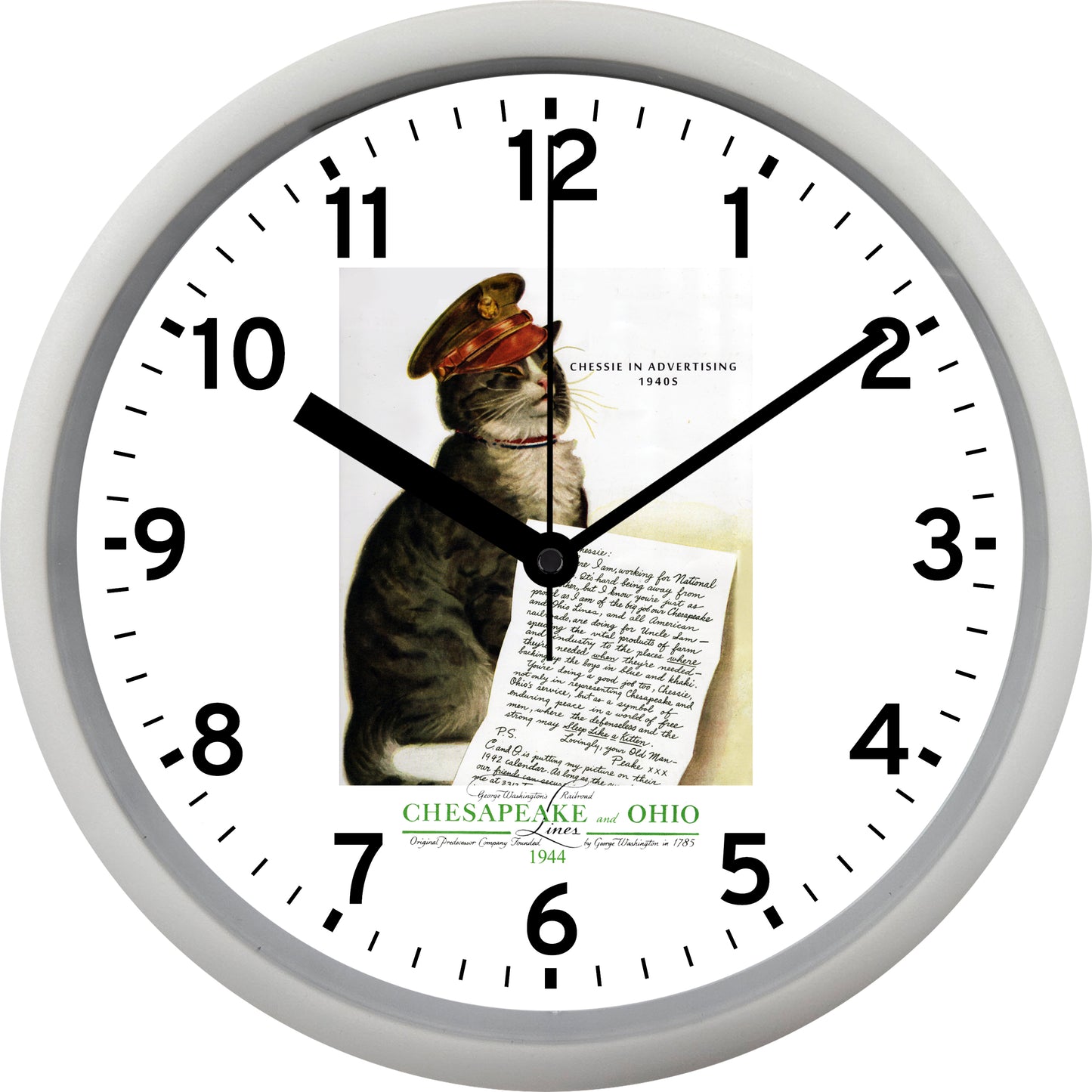 Chesapeake & Ohio Railroad "C&O" "1940s Chessie in Advertising" Wall Clock