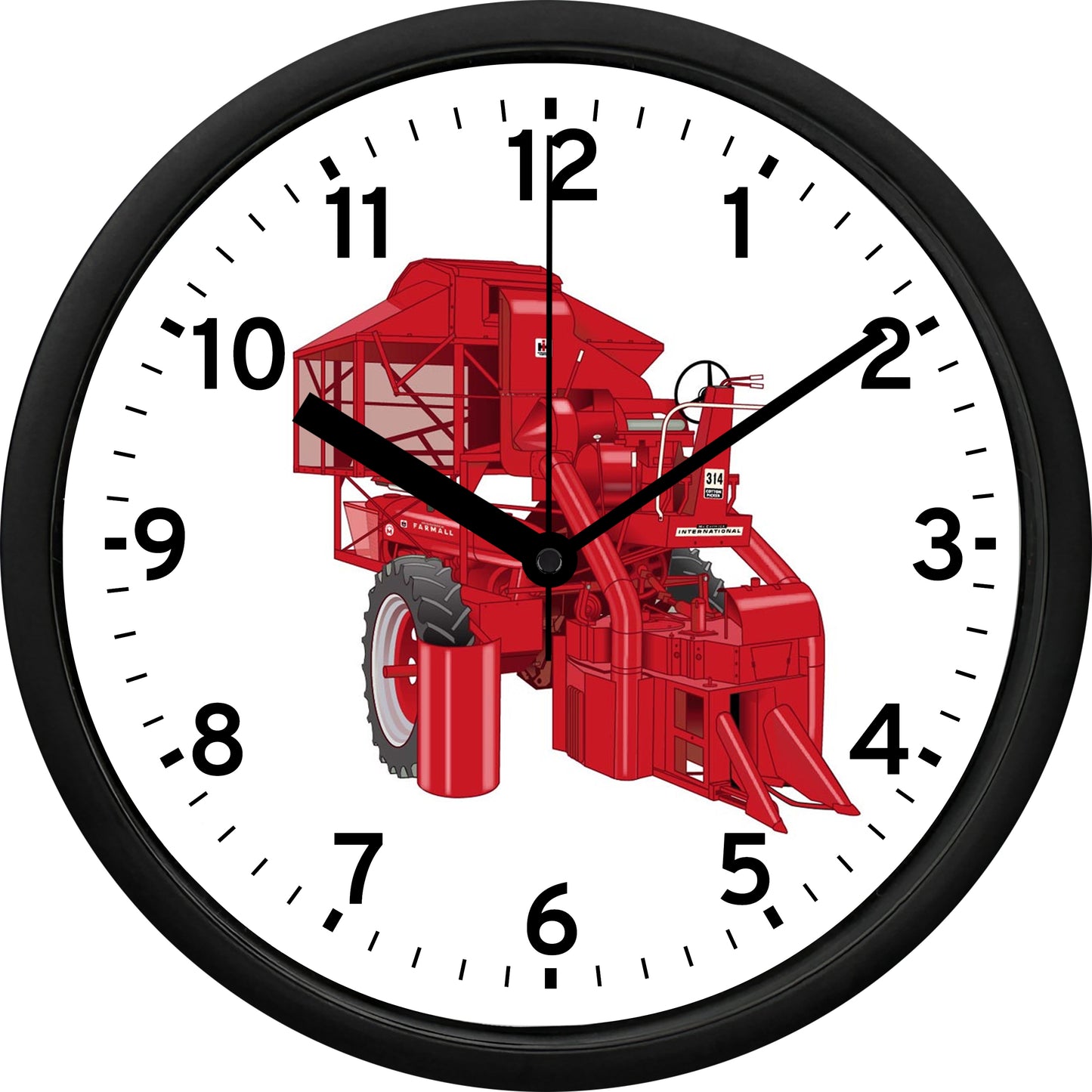 International Harvester 314 Contton Picker on McCormick Farmall Super M Tractor Wall Clock