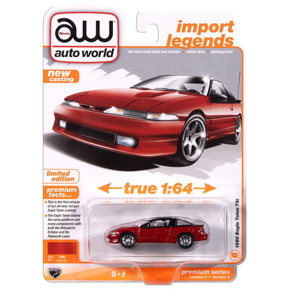 Red car model in packaging with 'auto world' branding
