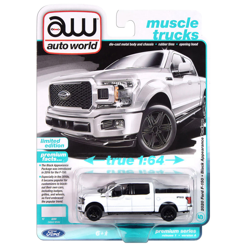 Auto World muscle truck model packaging with Ford F-150 on a white background