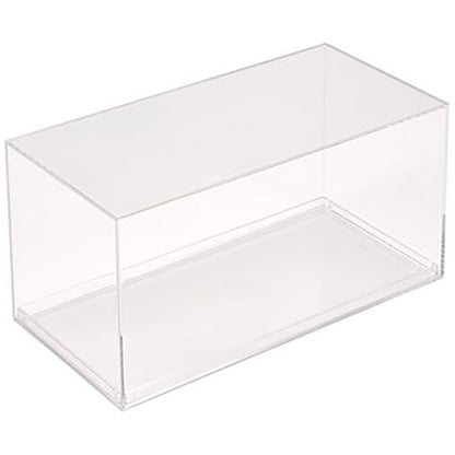 Clear plastic display case on a white background