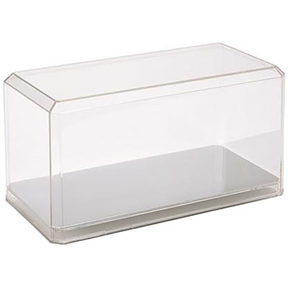 Clear plastic display case on a white background