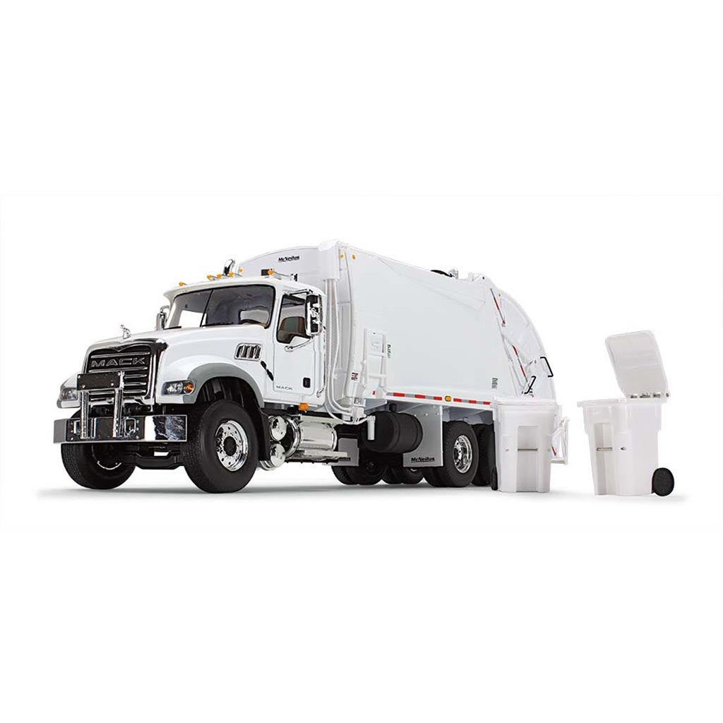 Mack Granite MP with McNeilus Rear Load Refuse Truck w/Trash Cans (White)