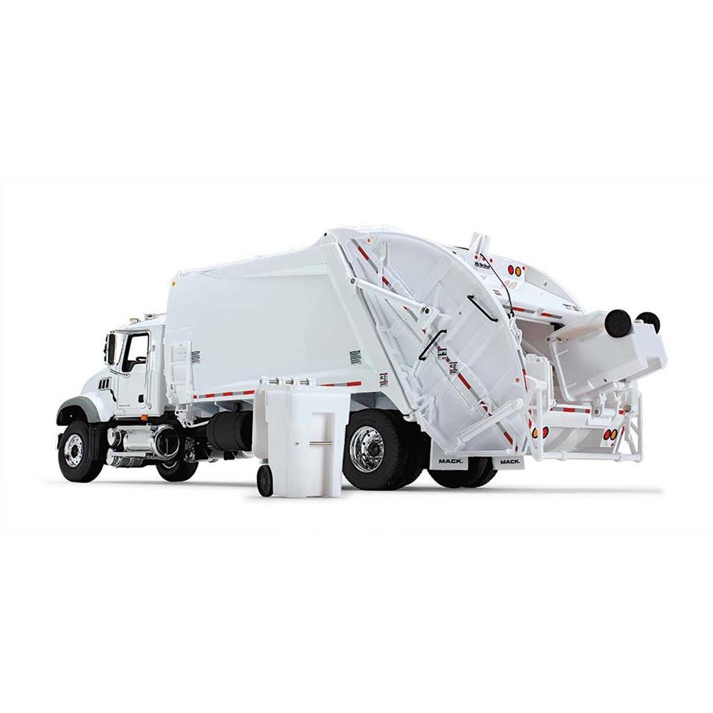 Mack Granite MP with McNeilus Rear Load Refuse Truck w/Trash Cans (White)