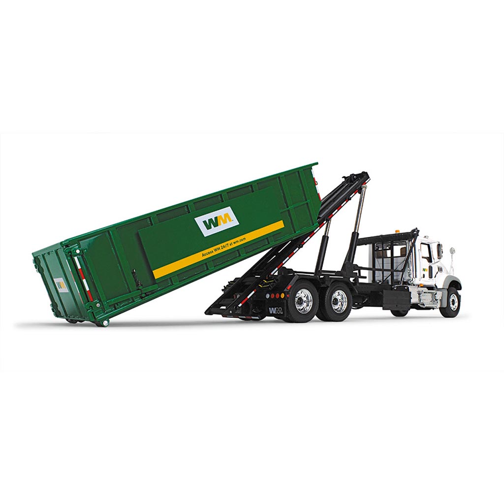 Mack Granite MP Roll-Off Truck with Ribbed-Style Container "Waste Management" (White/Green)