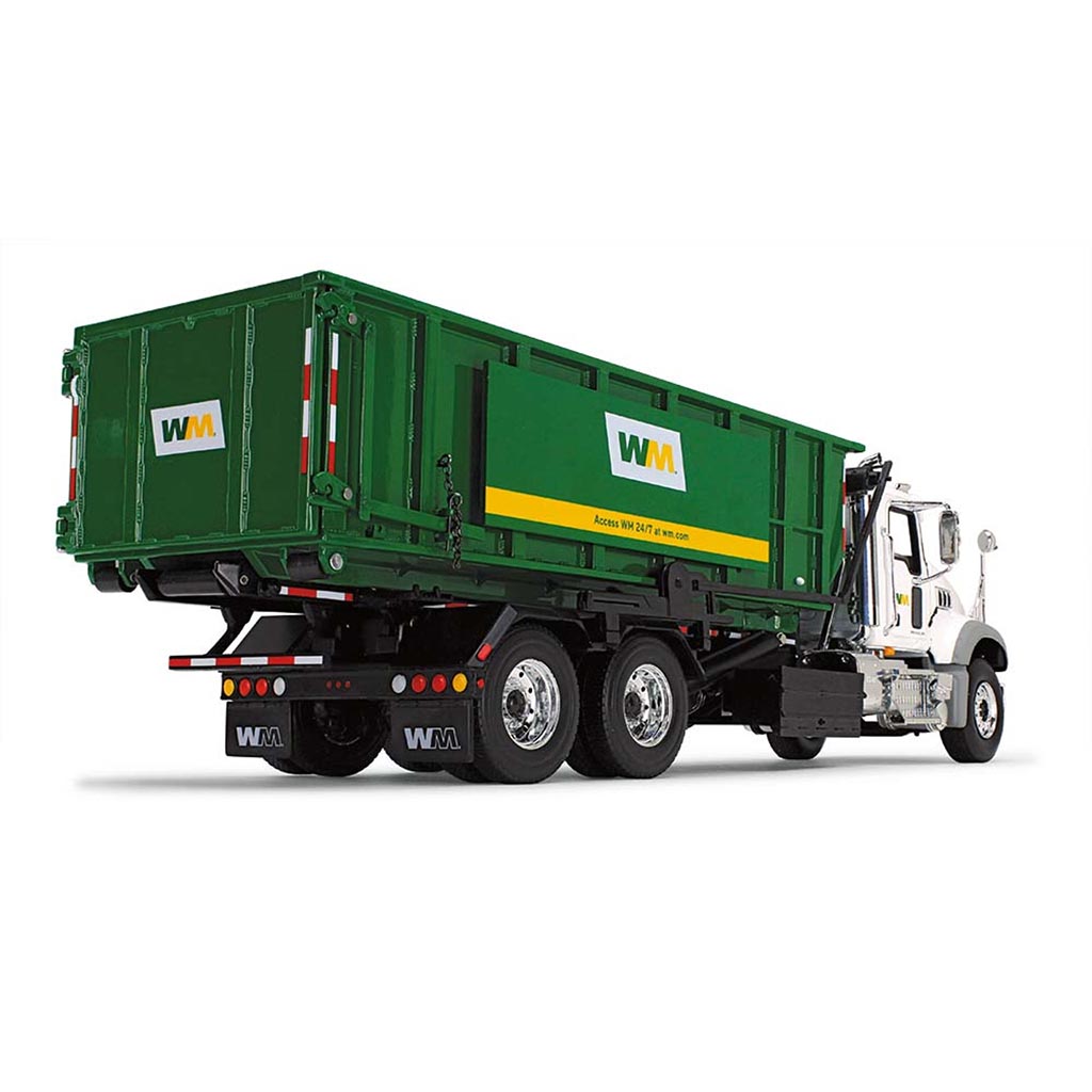 Mack Granite MP Roll-Off Truck with Ribbed-Style Container "Waste Management" (White/Green)